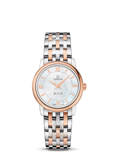Omega Prestige Watch 424.20.27.60.05.002 27 mm Steel / Pink gold Case White Dial