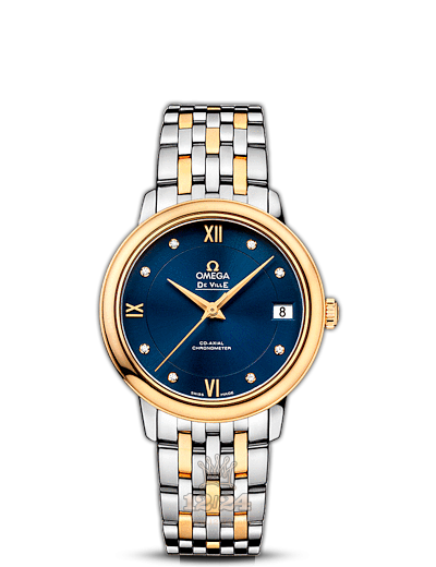 Omega Prestige Watch 424.20.33.20.53.002 33 mm Steel / Yellow gold Case Dark blue Dial