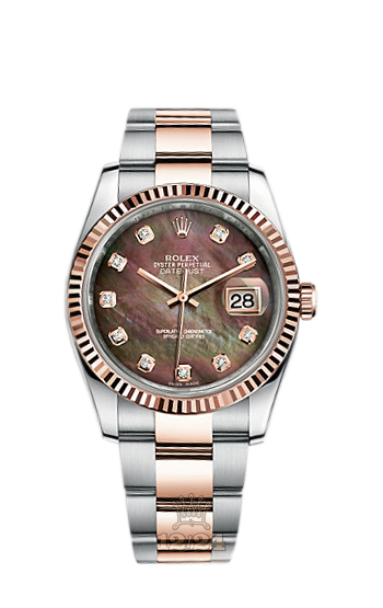 Rolex Datejust Watch 116231-0075 36 mm Steel / Pink gold Case Black Dial