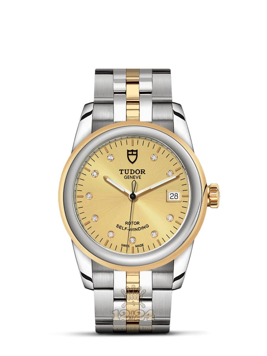 Tudor Glamour Watch M55003-0006 36 mm Stainless steel Yellow gold Case Golden Dial