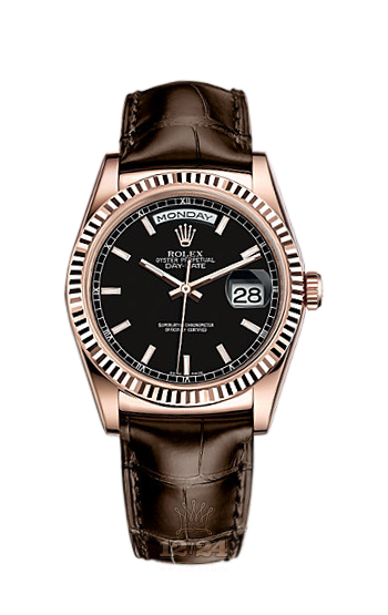 Rolex Day-Date Watch 118135-0078 36 mm Pink gold Case Black Dial