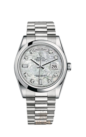 Rolex Day-Date Watch 118206-0045 36 mm Platinum Case White Dial