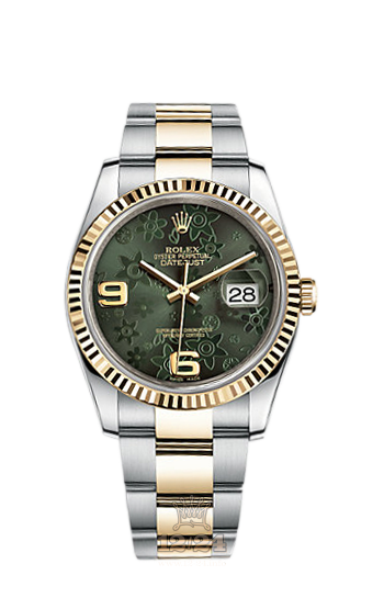 Rolex Datejust Watch 116233-0183 36 mm Steel / Yellow gold Case Green Dial