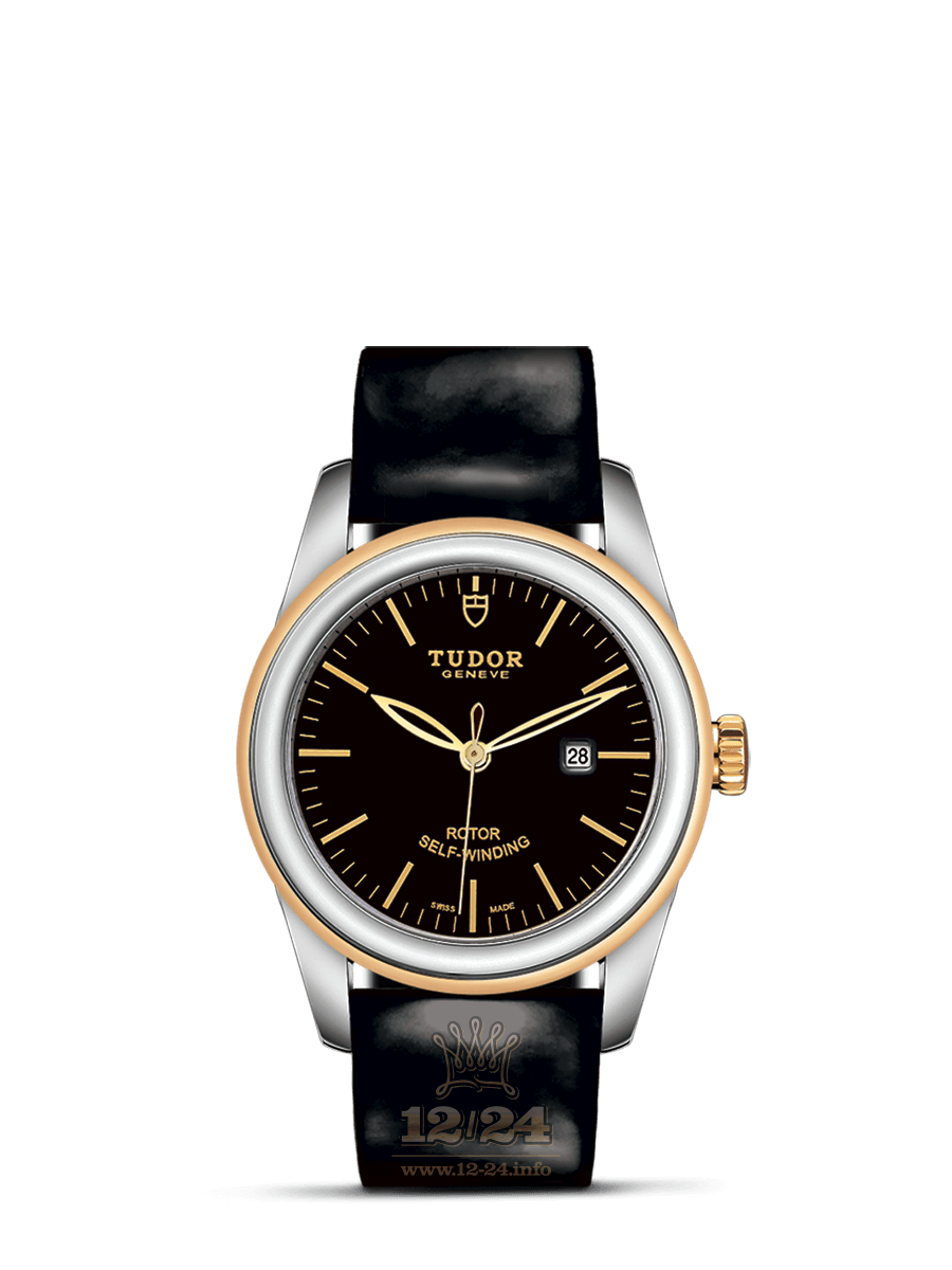 Tudor Glamour Watch M53003-0011 31 mm Stainless steel Yellow gold Case Black Dial