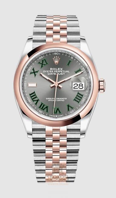 Rolex Datejust Watch 126201-0029 36 mm Stainless steel Pink gold Case Gray Dial