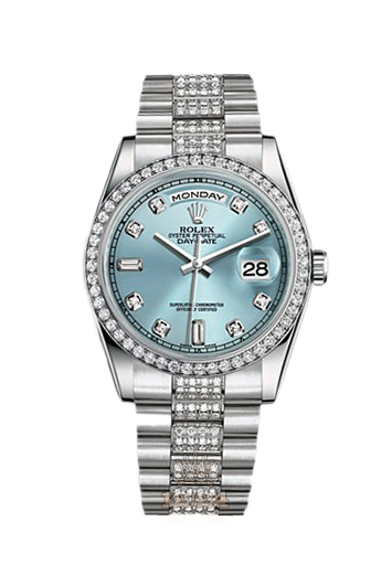 Rolex Day-Date Watch 118346-0010 36 mm Platinum Case Silver Blue Dial