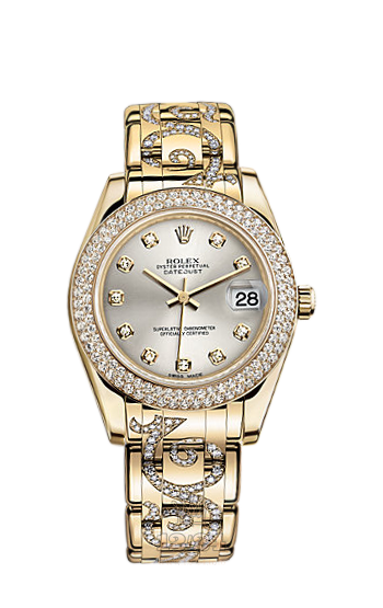 Rolex Pearlmaster Watch 81338-0131 34 mm Yellow gold Case Silver Dial