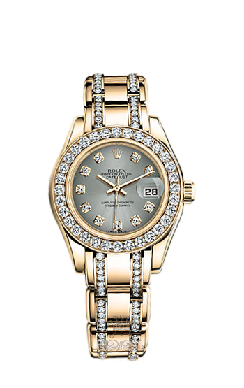 Rolex Pearlmaster Watch 80298-0121 29 mm Yellow gold Case Gray Silver Dial