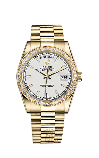 Rolex Day-Date Watch 118348-0070 36 mm Yellow gold Case White Dial