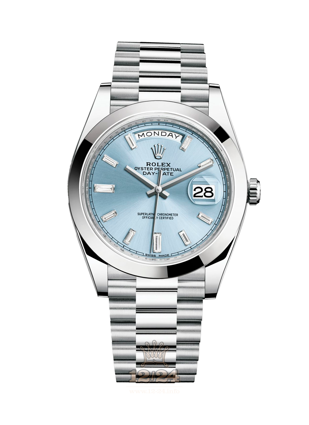 Rolex Day-Date Watch 228206-0002 40 mm Platinum Case Silver Blue Dial