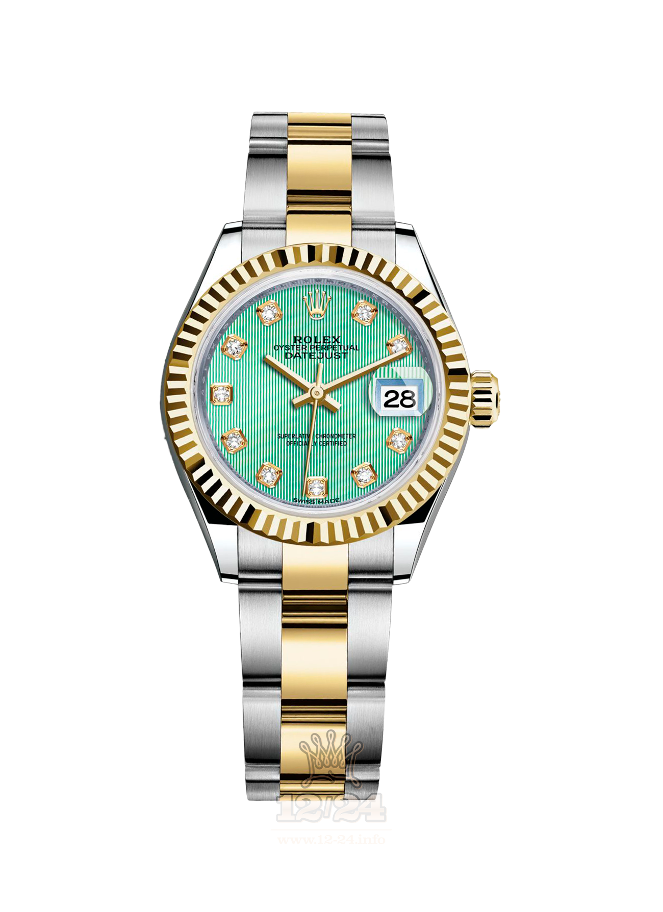 Rolex Datejust Watch 279173-0016 28 mm Steel / Yellow gold Case White Green Dial