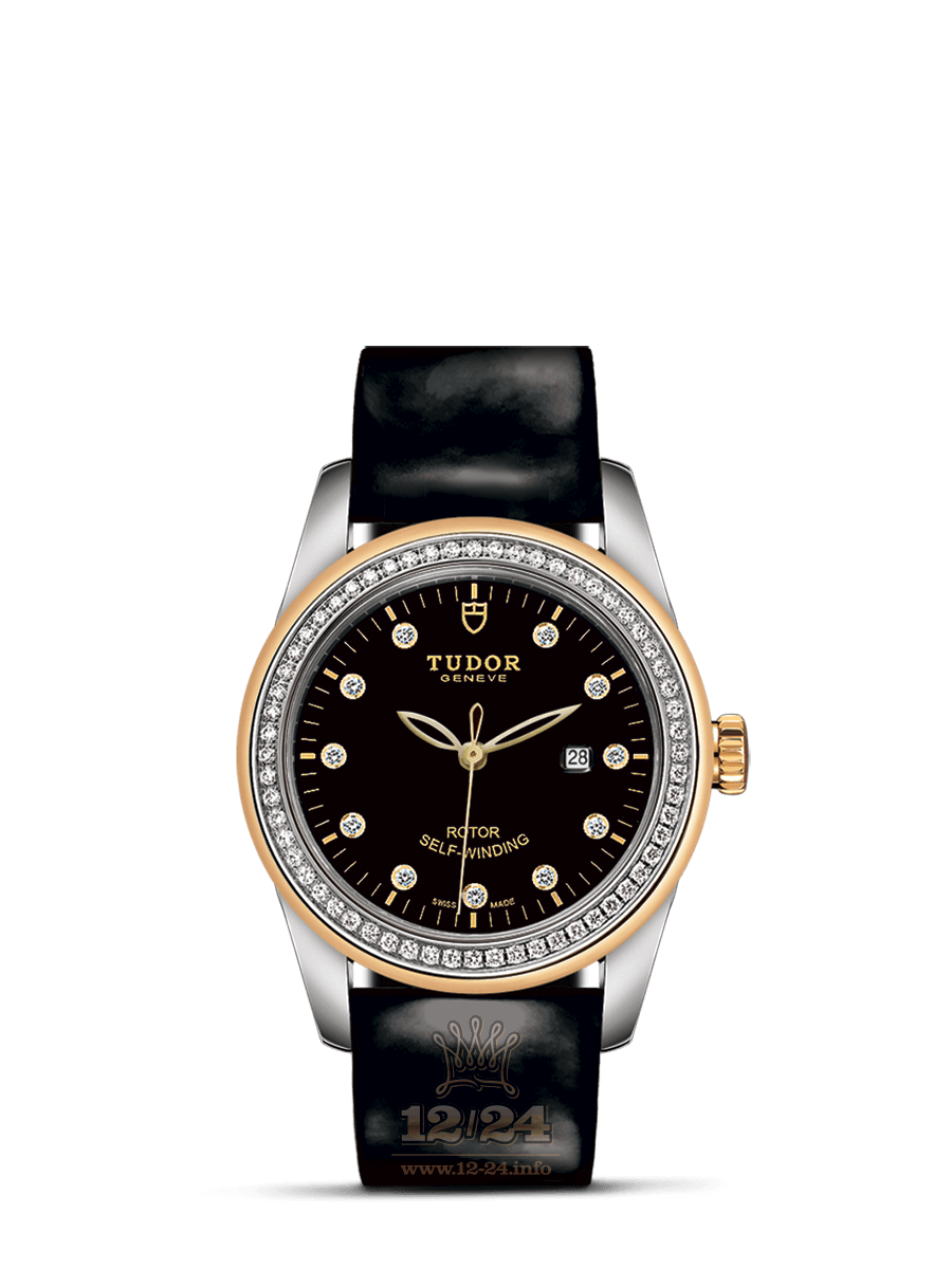 Tudor Glamour Watch M53023-0041 31 mm Stainless steel Yellow gold Case Black Dial