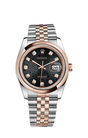 Rolex Datejust Watch 116201-0068 36 mm Steel / Pink gold Case Black Dial
