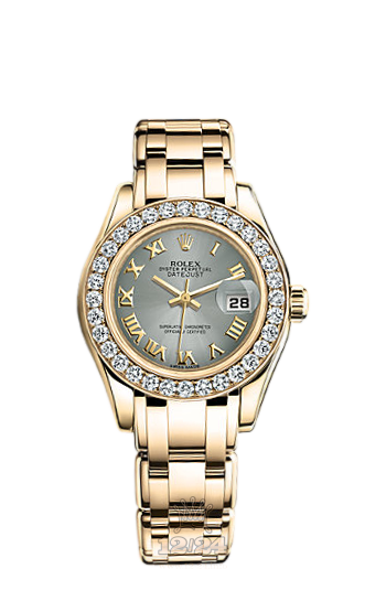 Rolex Pearlmaster Watch 80298-0170 29 mm Yellow gold Case Gray Silver Dial