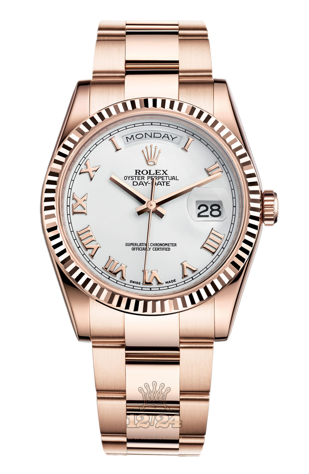 Rolex Day-Date Watch 118235f-0052 36 mm Pink gold Case White Dial