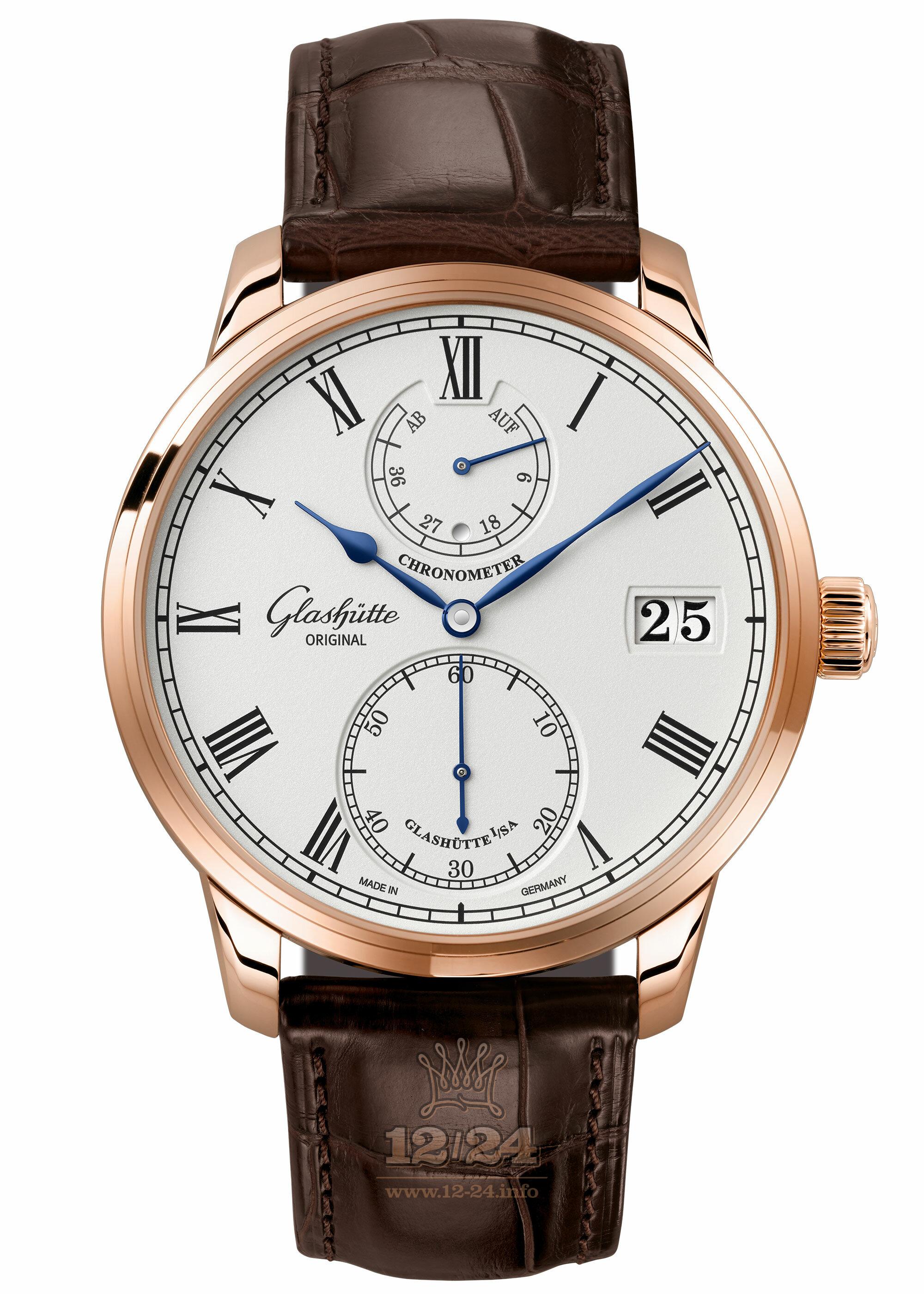 Glashutte Senator Watch 1-58-01-02-05-01 42 mm Red gold Case Silver Dial