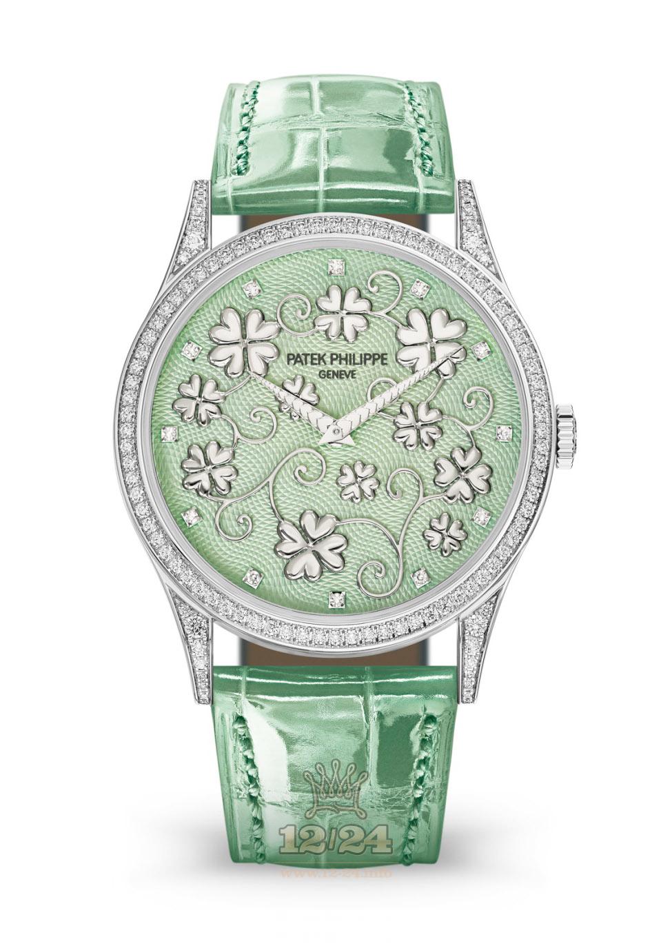 Patek Philippe Rare Handcrafts Watch 5077/101G-001 White gold Case Silver Green Dial