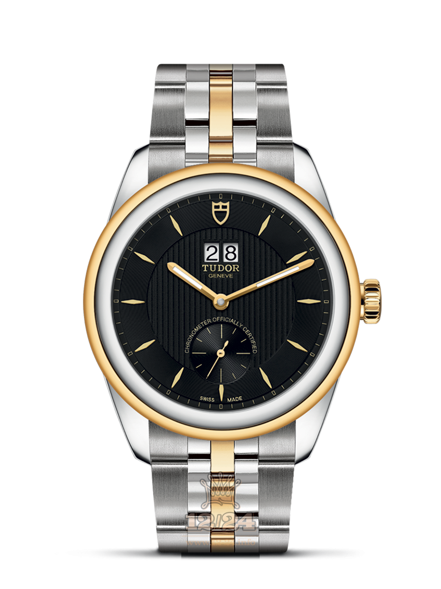 Tudor Glamour Watch M57103-0002 42 mm Stainless steel Yellow gold Case Black Dial
