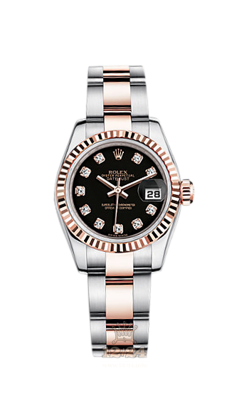 Rolex Lady-Datejust Watch 179171-0050 26 mm Steel / Pink gold Case Black Dial