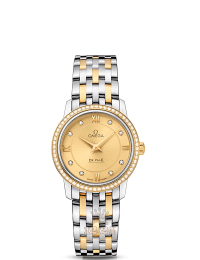 Omega Prestige Watch 424.25.27.60.58.001 27 mm Steel / Yellow gold Case Golden Dial
