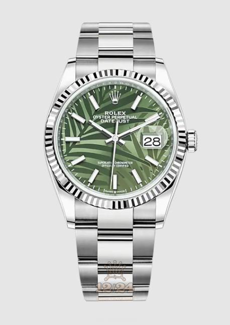 Rolex Datejust Watch 126234-0048 36 mm Stainless steel White gold Case Green Painted Dial