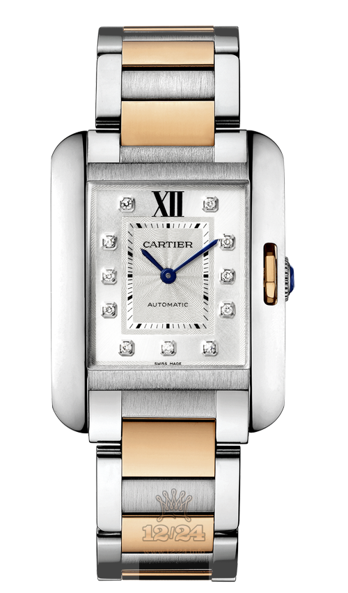 Cartier Tank Watch WT100034 39 mm Steel / Pink gold Case Silver Dial