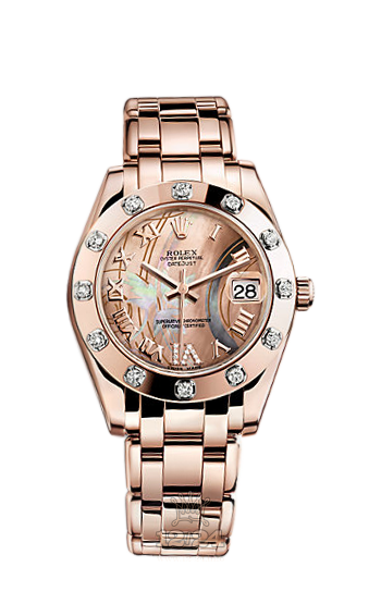 Rolex Pearlmaster Watch 81315-0010 34 mm Pink gold Case Golden Dial