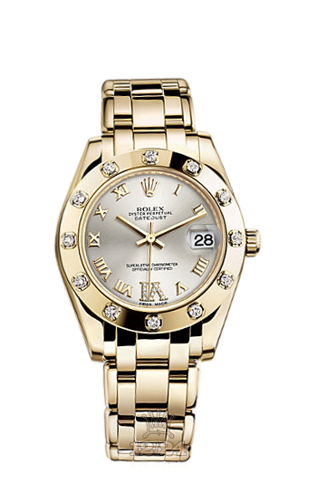 Rolex Pearlmaster Watch 81318-0036 34 mm Yellow gold Case Silver Dial