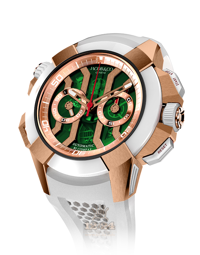 Jacob & Co Gents Collection Watch EX300.40.SR.GN.A 47 mm Pink gold Rubber Ceramics Case Green Dial