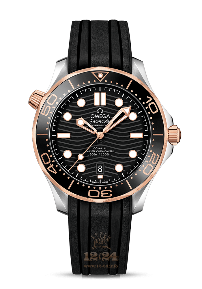Omega Diver 300 M Watch 210.22.42.20.01.002 42 mm Steel / Pink gold Case Black Dial