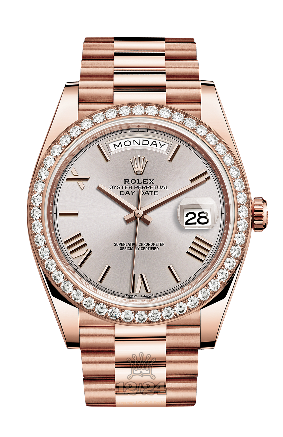 Rolex Day-Date Watch 228345rbr-0008 40 mm Pink gold Case Silver Dial
