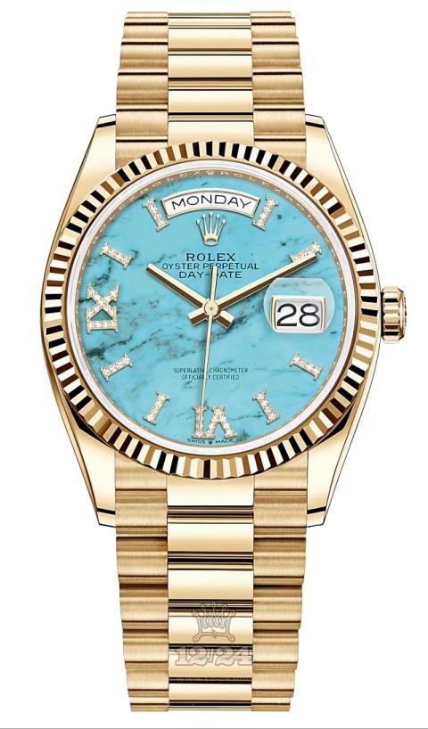 Rolex Day-Date Watch 128238-0071 36 mm Yellow gold Case Blue Dial