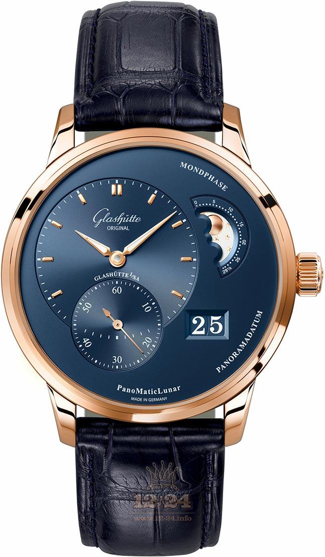 Glashutte Pano Watch 1-90-02-11-35-30 40 mm Pink gold Case Dark blue Dial