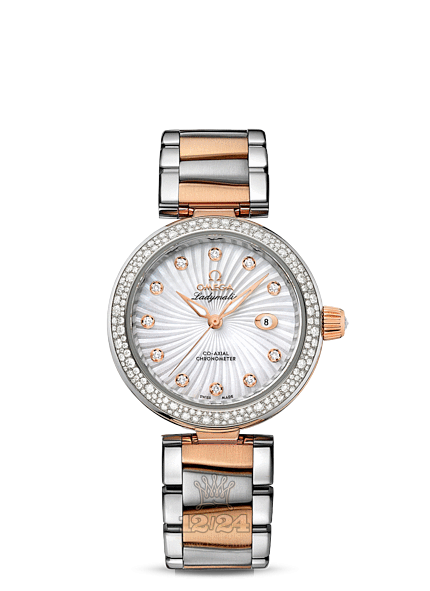 Omega Ladymatic Watch 425.25.34.20.55.001 34 mm Steel / Pink gold Case White Dial