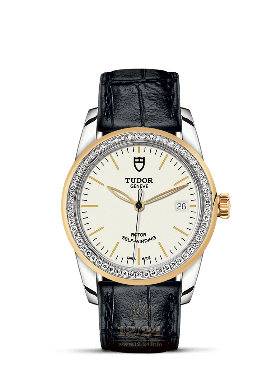 Tudor Glamour Watch M55023-0085 36 mm Stainless steel Yellow gold Case White Dial