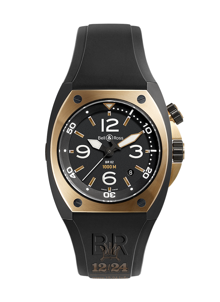 Bell & Ross Marine Watch BR02-PINKGOLD-CA 44 mm Stainless steel Pink gold PVD coating Case Black Dial