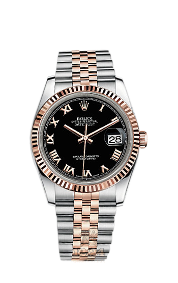 Rolex Datejust Watch 116231-0085 36 mm Steel / Pink gold Case Black Dial