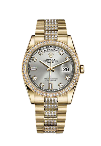 Rolex Day-Date Watch 118348-0039 36 mm Yellow gold Case Silver Dial