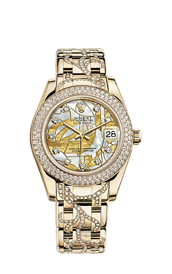 Rolex Pearlmaster Watch 81338-0083 34 mm Yellow gold Case Silver Golden Dial
