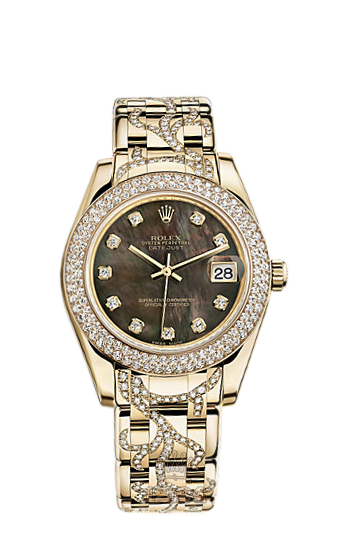 Rolex Pearlmaster Watch 81338-0099 34 mm Yellow gold Case Black Dial