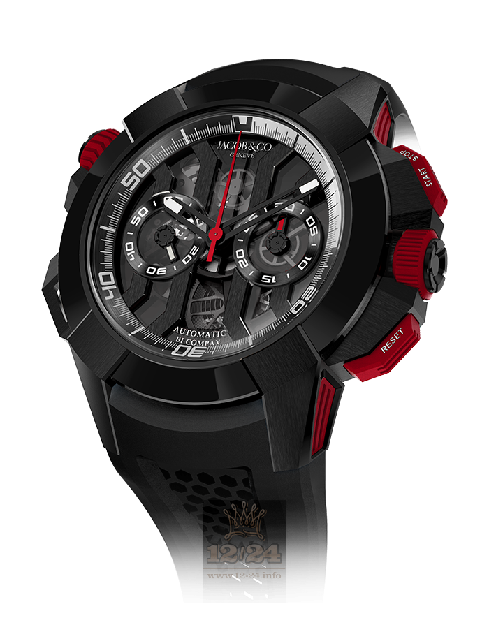 Jacob & Co Gents Collection Watch EX300.21.SB.GB.A 47 mm Titanium Rubber DLC coating Ceramics Case Black Dial