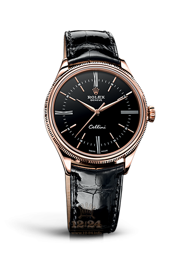 Rolex Cellini Time Watch 50505-0005 39 mm Pink gold Case Black Dial