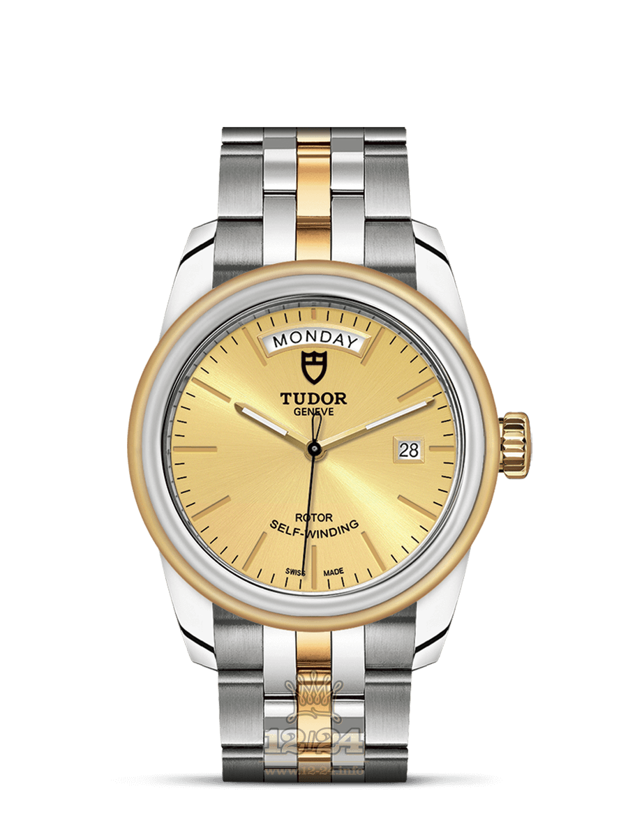 Tudor Glamour Watch M56003-0005 39 mm Stainless steel Yellow gold Case Golden Dial