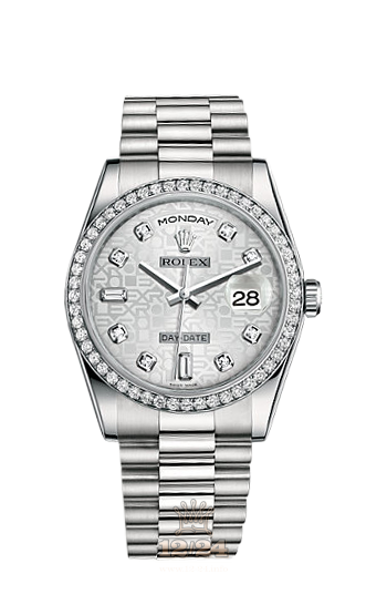 Rolex Day-Date Watch 118346-0050 36 mm Platinum Case Silver Dial