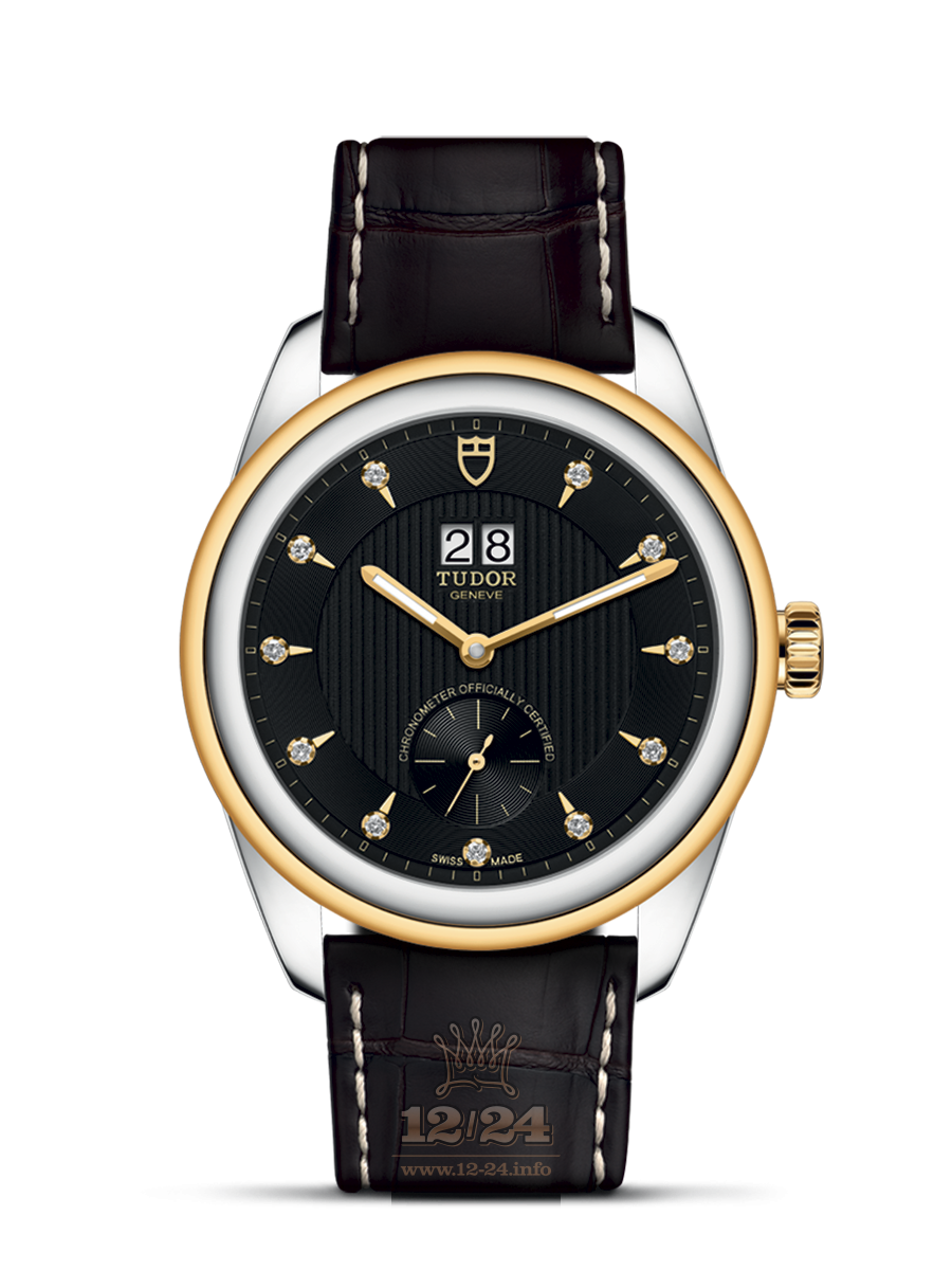 Tudor Glamour Watch M57103-0022 42 mm Stainless steel Yellow gold Case Black Dial