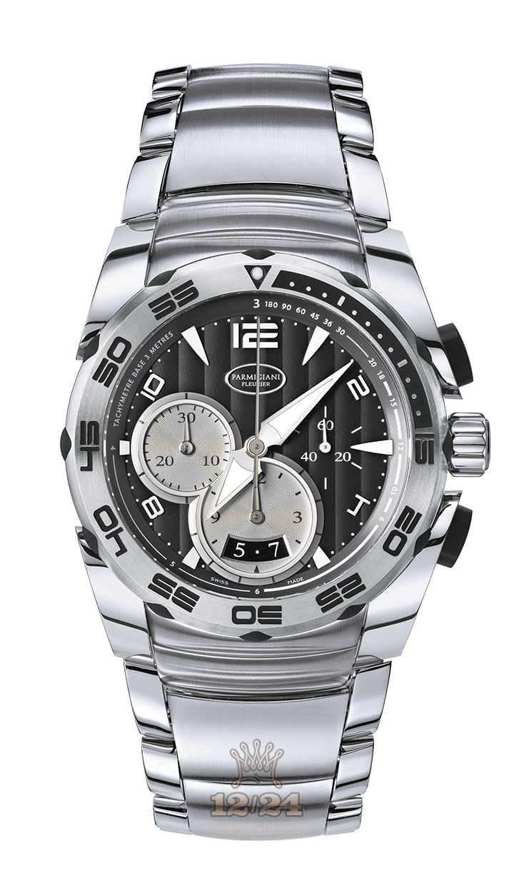 Parmigiani Fleurier Pershing Watch PFC528-0010301-B00102 Stainless steel Case Black Silver Dial