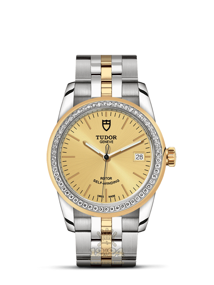 Tudor Glamour Watch M55023-0025 36 mm Stainless steel Yellow gold Case Golden Dial