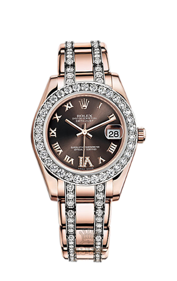 Rolex Pearlmaster Watch 81285-0002 34 mm Pink gold Case Brown (chocolate) Dial