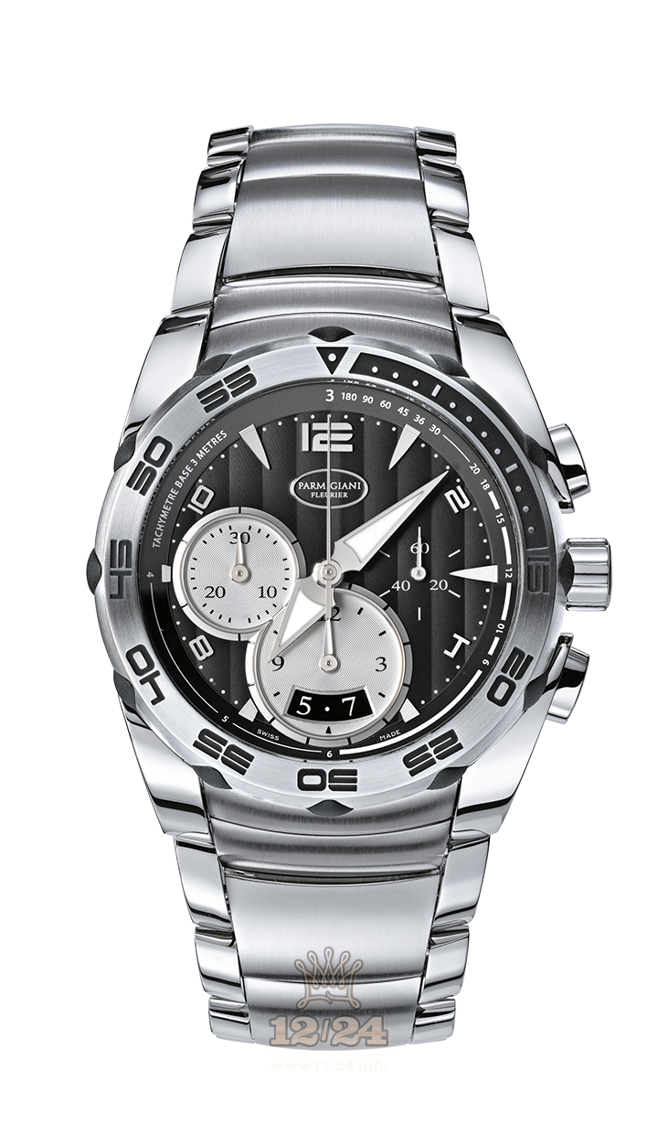 Parmigiani Fleurier Pershing Watch PFC528-0010300-B00102 Stainless steel Case Black Silver Dial
