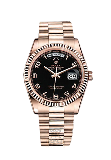 Rolex Day-Date Watch 118235f-0018 36 mm Pink gold Case Black Dial